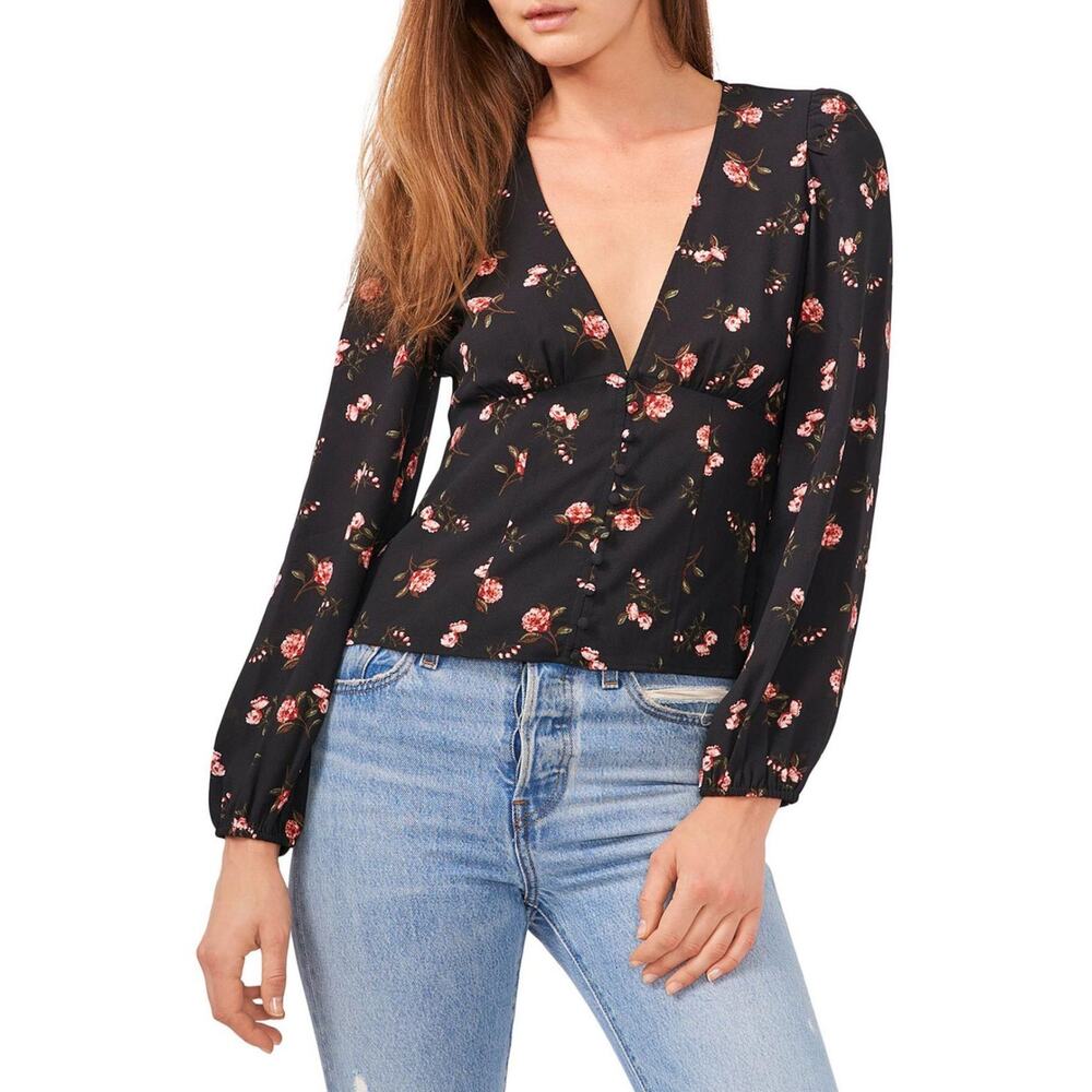 1.STATE Floral Print V-Neck Pullover Top - Size 4, NWT ($89 Retail)